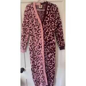Farm Rio Womens Mixed Leopard Knit Midi Dress Size Medium Pink Whimsical